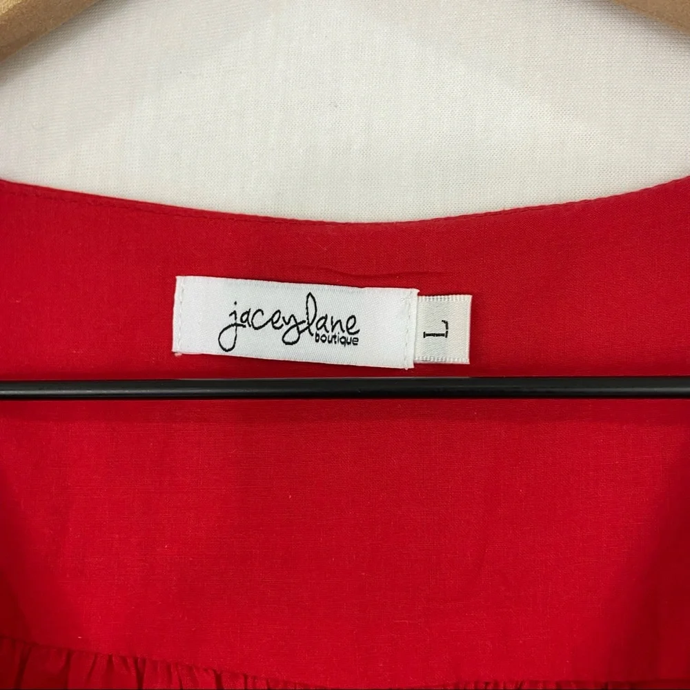 Boutique Large Red Tiered Pom Pom Ruffle Midi Dress - Picture 11 of 12